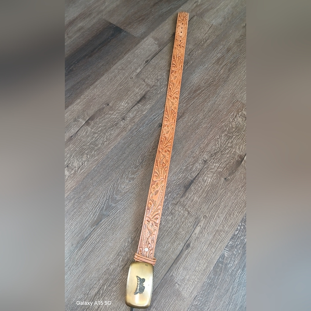 Vintage Chambers Belt Embossed Leather Belt Hand Finished Made In USA